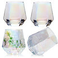 Ufrount Wine Glasses Set of 4,Iridescent Stemless Wine Glasses for Red and White Wine,Geometric 10oz Diamond Shaped Glass Cups for Whiskey,Cocktail,Bourbon,Juice,Water