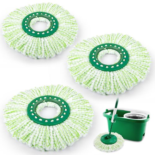 3 Pack Mop Head Replacement for Libman Tornado, Spin Mop Replacement Head 𝐎𝐍𝐋𝐘 Compatible with Libman, Easy to Replace, Machine Washable, Green and White (NOT for Old Version)