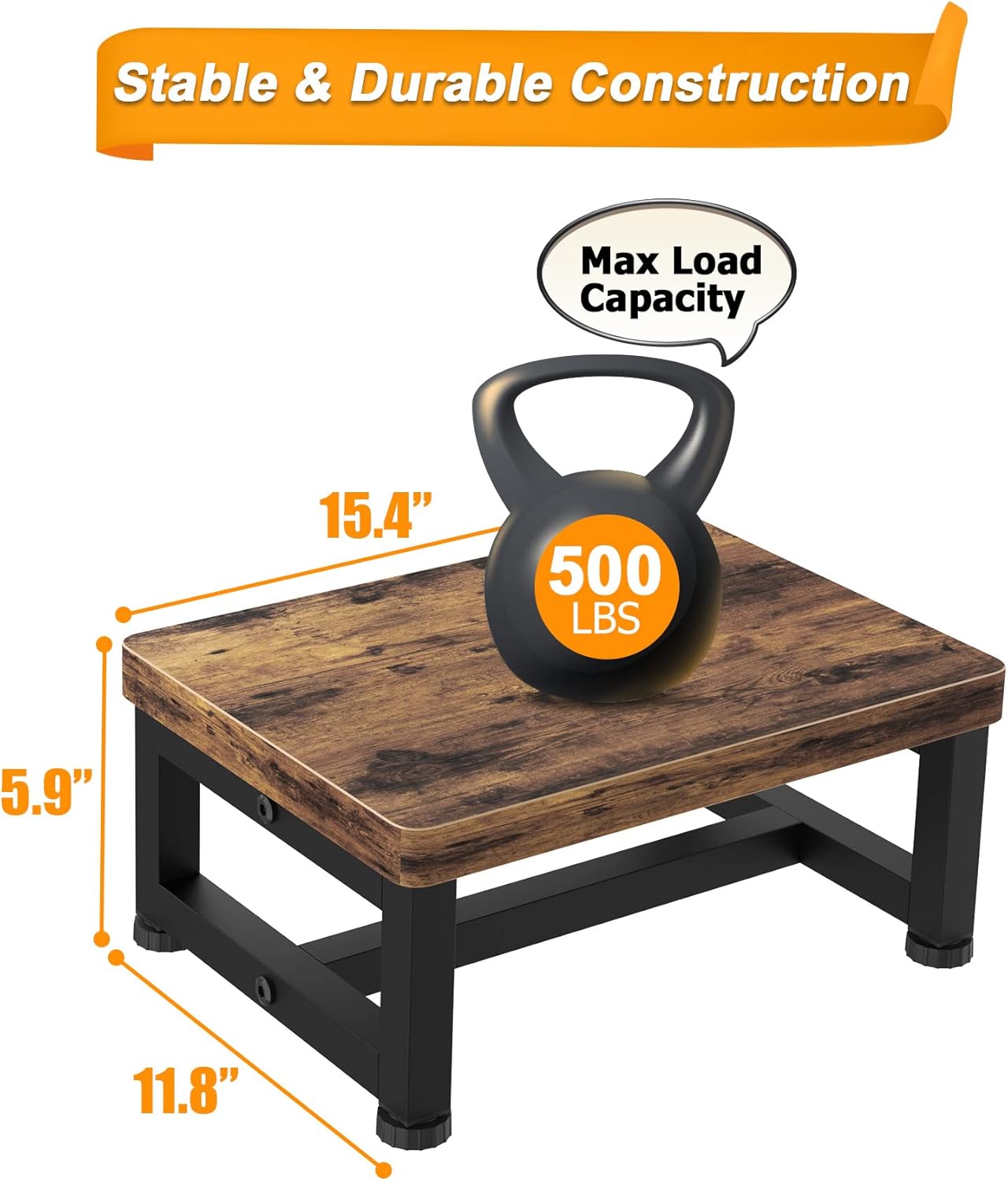 Skiennix Wooden Step Stool - Heavy Duty 500-LBS Capacity with Non-Slip Rubber Feet | Rustic Brown for Kids & Adults
