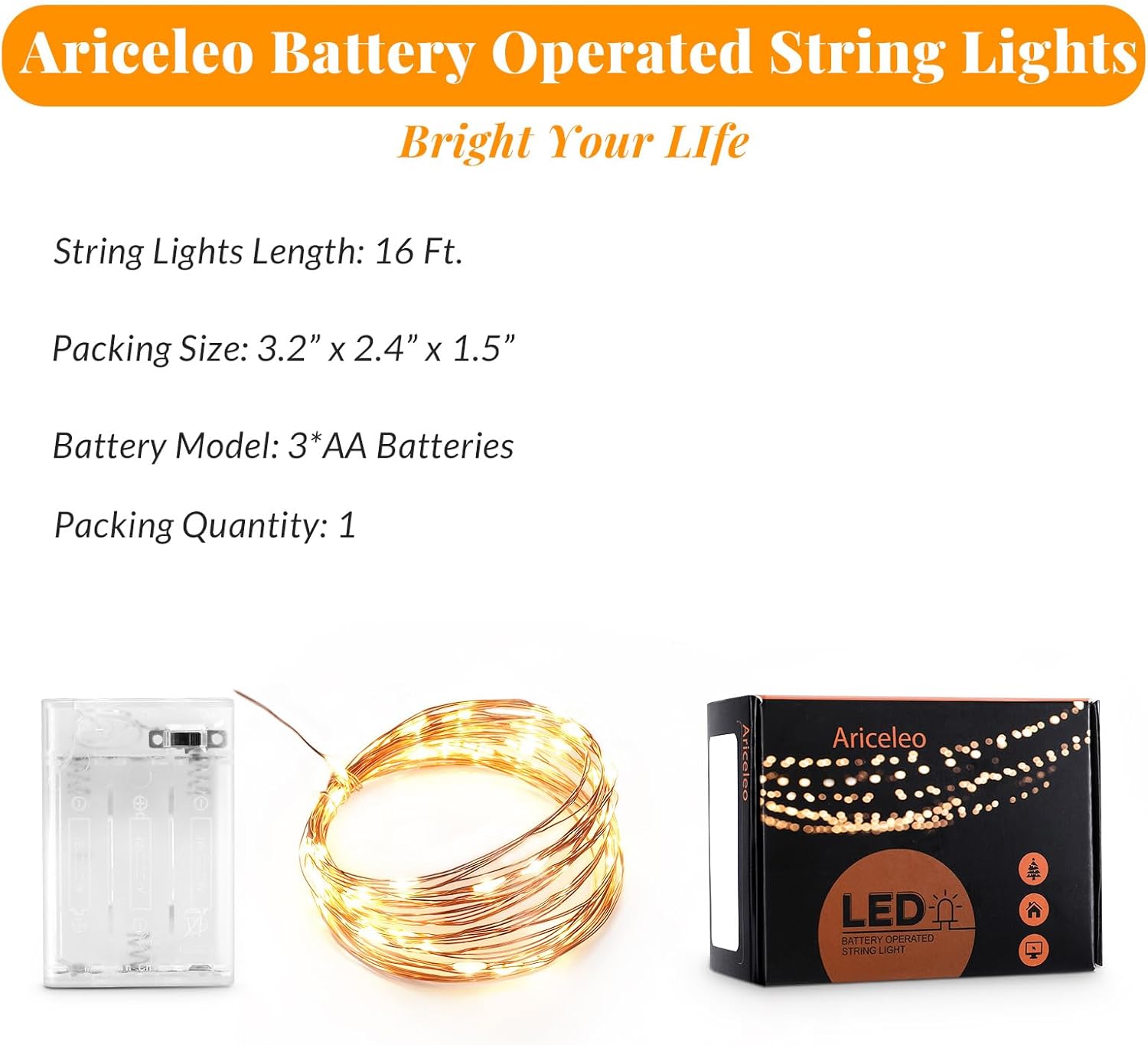 Ariceleo LED String Light Bundle - 16.4ft Battery & USB Powered for Versatile Outdoor Decor