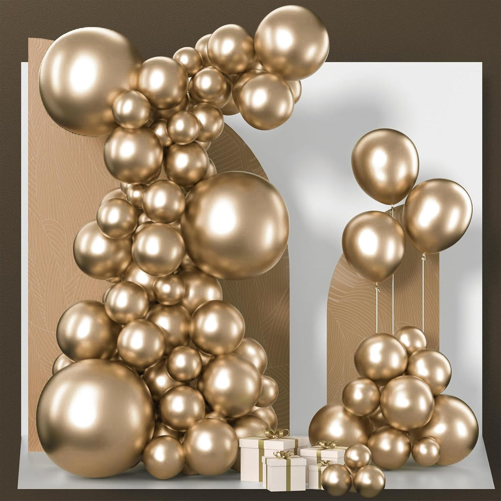 PartyWoo Metallic Gold Balloons - 85-Piece Chrome Gold Balloon Arch Kit for Birthday & Wedding Decor | 18", 12", 10", 5" Sizes