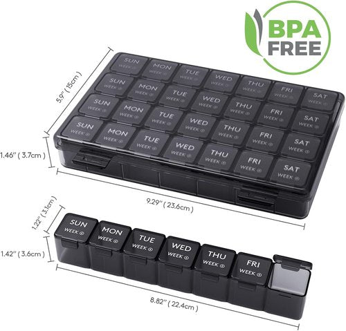 Lifewit Pill Organizer - 28-Day Vitamin Case with Large Compartments for Supplements | Black