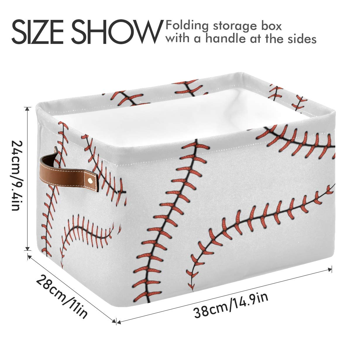 AUUXVA Baseball Storage Basket, Sports Theme Softball Large Storage Bins Box with Handles, Easter Gift Baskets Ideal for Baby Kids, Room Nursery Decor, Organizing Clothes, Toys, Books, Collapsible