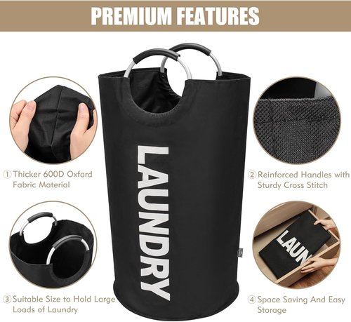 DOKEHOM 90L Large Laundry Basket - Collapsible Freestanding Hamper for Easy Storage | Black