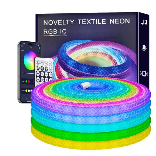 FlyQintess 9.84ft 5V LED Rope Lights, Neon LED Lights Strip with 360 Degree Luminous, USB Flexible IP67 Waterproof Music Sync Remote APP Control for Bedroom, Home, Gaming Lights and Decor