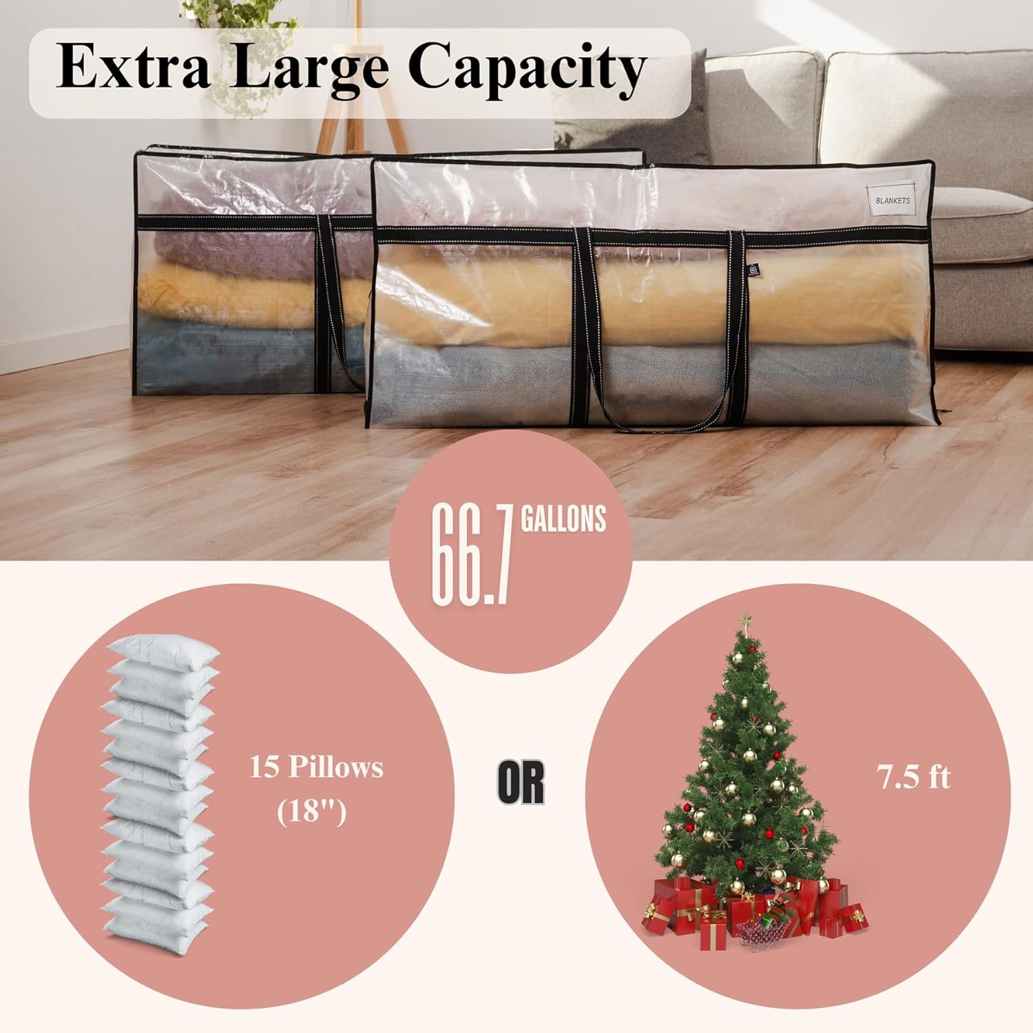 VENO Extra Large Moving Bags - Heavy Duty Storage Solution for College & Christmas | Clear 4 Pack