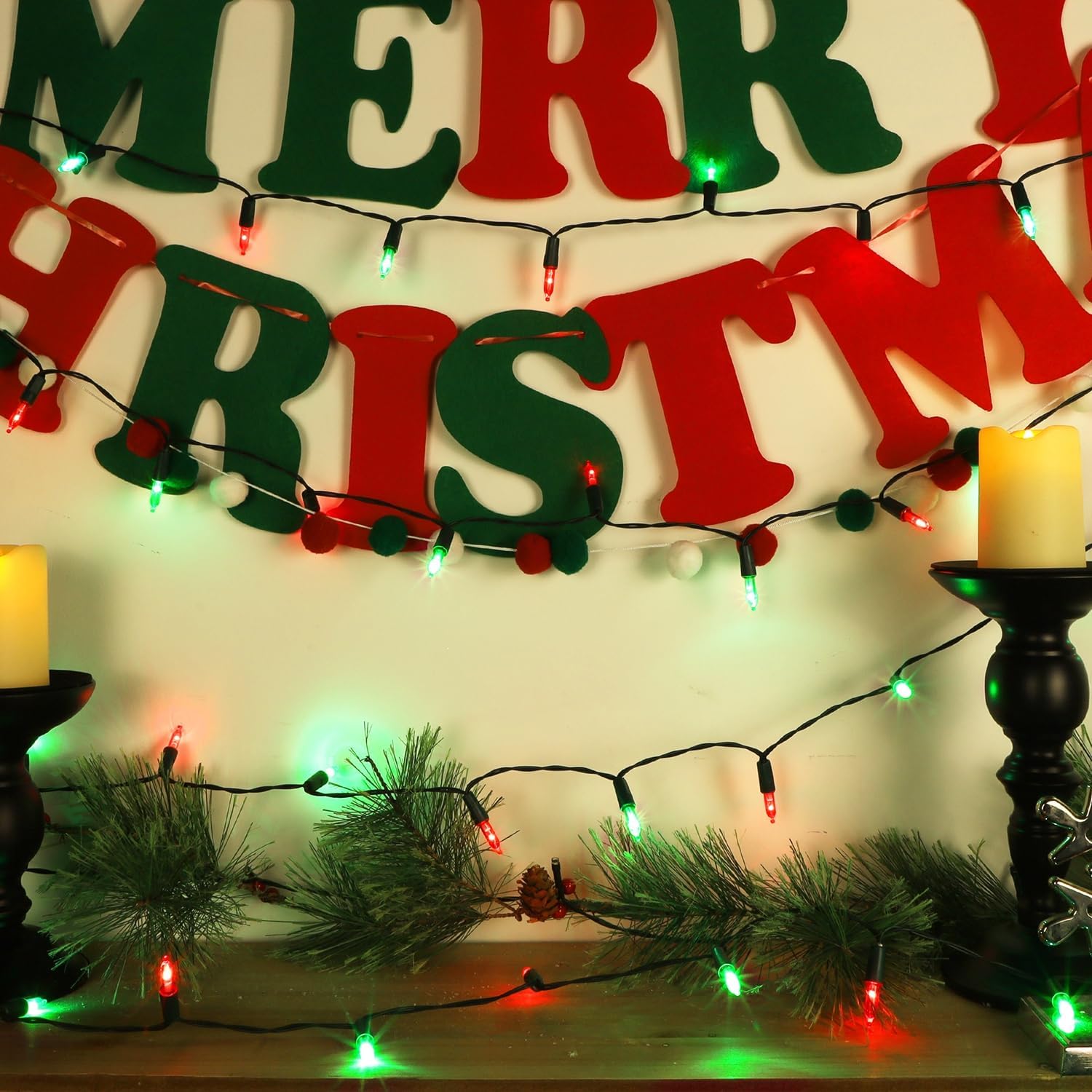 WATERGLIDE 50 LED Outdoor Christmas Lights - 16FT Battery Operated Mini String Lights | Waterproof Red & Green with 8 Modes & Timer for Holiday Decor