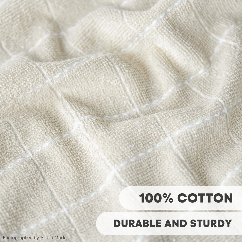 Artoid Mode Checkered Designed Cotton Beige Caramel Green Terry Kitchen Dish Cloths, 12x12 Inch Soft Absorbent Quick Drying Kitchen Rags Set of 6