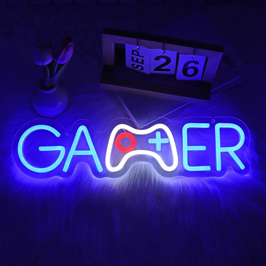 Skiennix Gamer Neon Sign - LED Wall Decor for Gaming Rooms | USB Powered Light Up Sign for Teen Boys