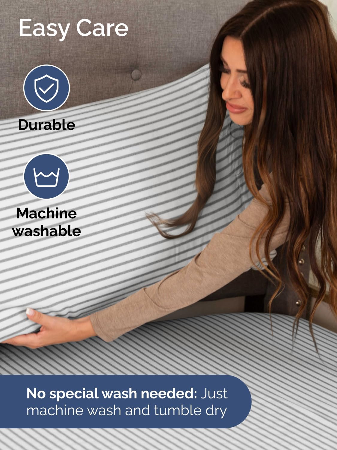 Skiennix Extra Deep Full Sheet Set | 6-Piece Breathable Cooling Bedding - Soft, Wrinkle-Free Grey Stripes