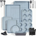 Ammeloo 22-Piece Non-Stick Baking Pans Set - Stackable Bakeware with Oven Mitts & Utensils | Gray & Stone Black