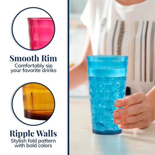 US Acrylic Splash [Set of 16] 18 ounce Plastic Stackable Water Tumblers in Jewel Tone Colors Value Set of Drinking Cups, Reusable, BPA-free, Made in the USA, Top-rack Dishwasher Safe
