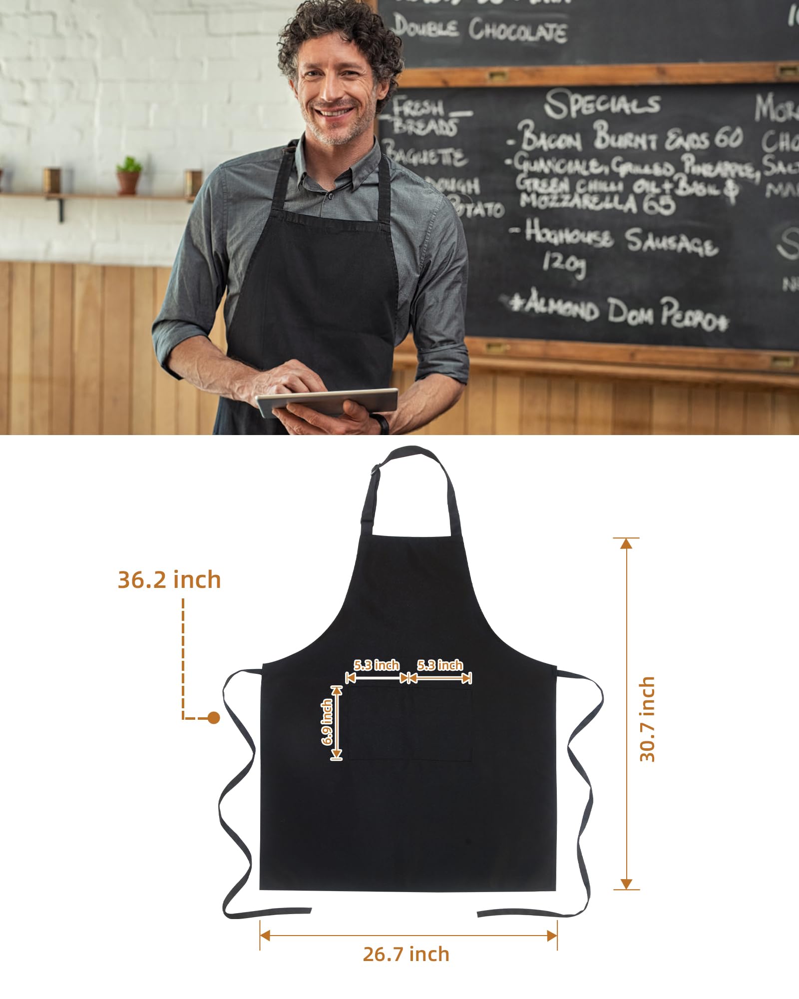 Xeoxarel Adjustable Bib Apron with 2 Pockets, Cooking Kitchen Aprons for Women Men Chef, Black