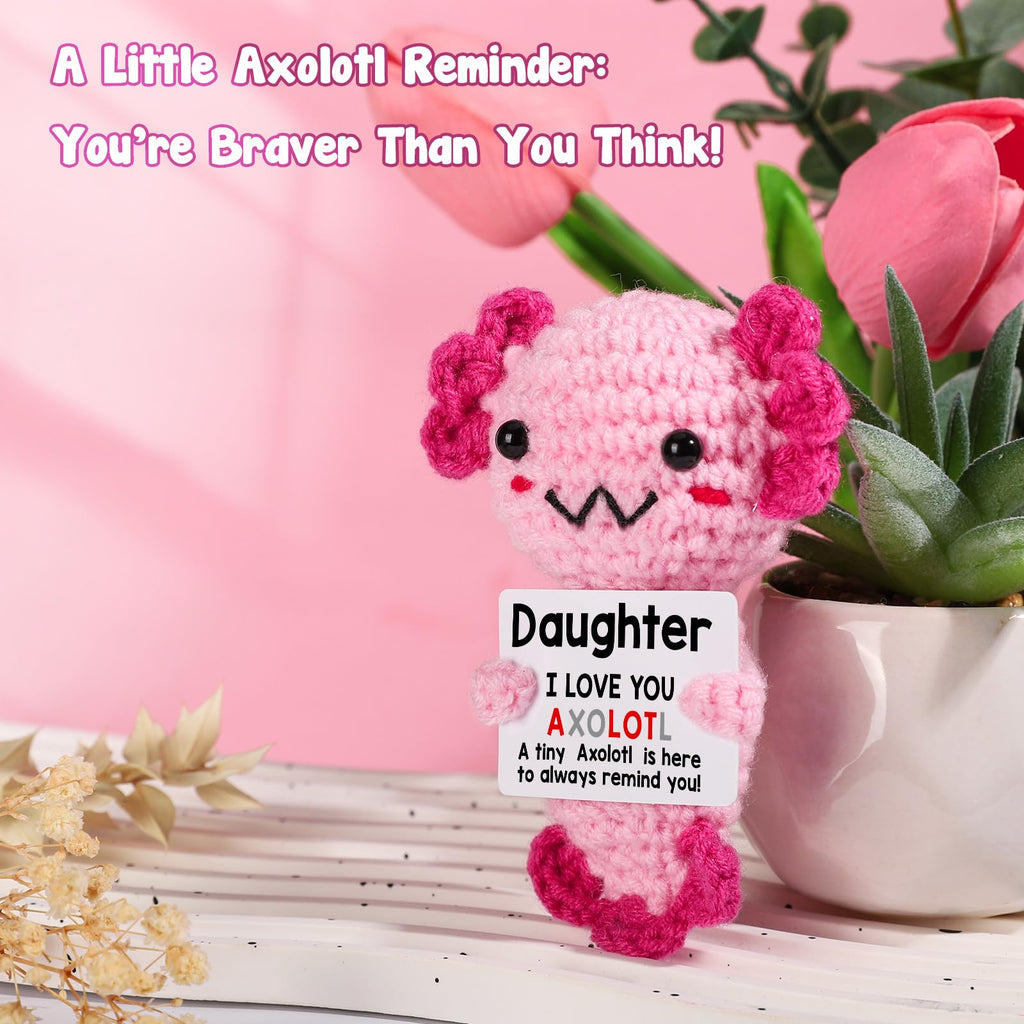 Weming Daughter Gifts from Mom Dad, Crochet Axolotl Gifts from Mother Father, Best for Birthday, Mother's Day, Christmas Stocking Stuffers, Easter Essentials & Valentines, Graduation