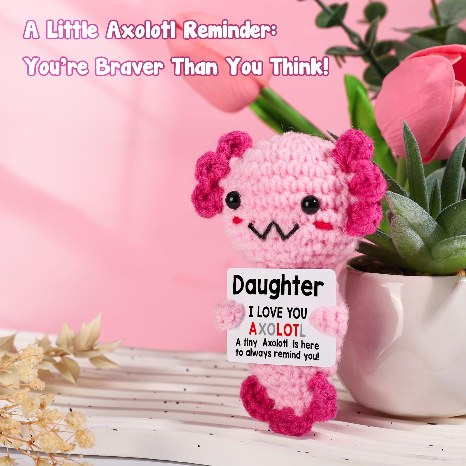 Weming Daughter Gifts from Mom Dad, Crochet Axolotl Gifts from Mother Father, Best for Birthday, Mother's Day, Christmas Stocking Stuffers, Easter Essentials & Valentines, Graduation