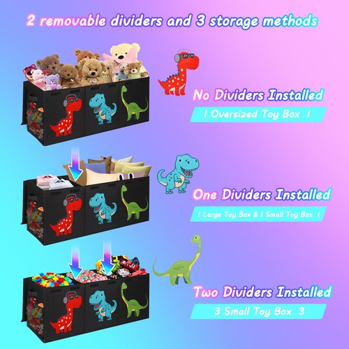 Extra Large Toy Box, Collapsible Sturdy Toy Storage Organizer with Lids, Dinosaur Toy Box for Boys Girls, 40"x16"x16" Kids Toy Chest Bin Baskets for Living Room, Playroom, Bedroom, Nursery, Black