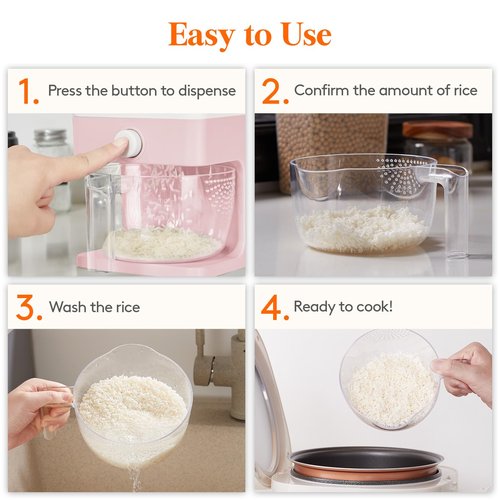 Lifewit 2 Pack Rice Dispenser 25 Lbs(11.3kg), Rice Storage Container Sealed Moisture Proof with Measuring Cup for Kitchen Pantry Household, BPA-Free, Pink