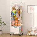 Bukfen Metal Stuffed Animal Storage Zoo Organizer, Extra Large Plush Toy Holder with Adjustable Elastic Cords & 4 Wheels, Vertical Space-Saving for Kids Nursery Playroom Bedroom, White