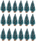 Skiennix Mini Bottle Brush Christmas Trees - 24 Pack with Wood Base | Artificial Winter Decor (Blue-Green)