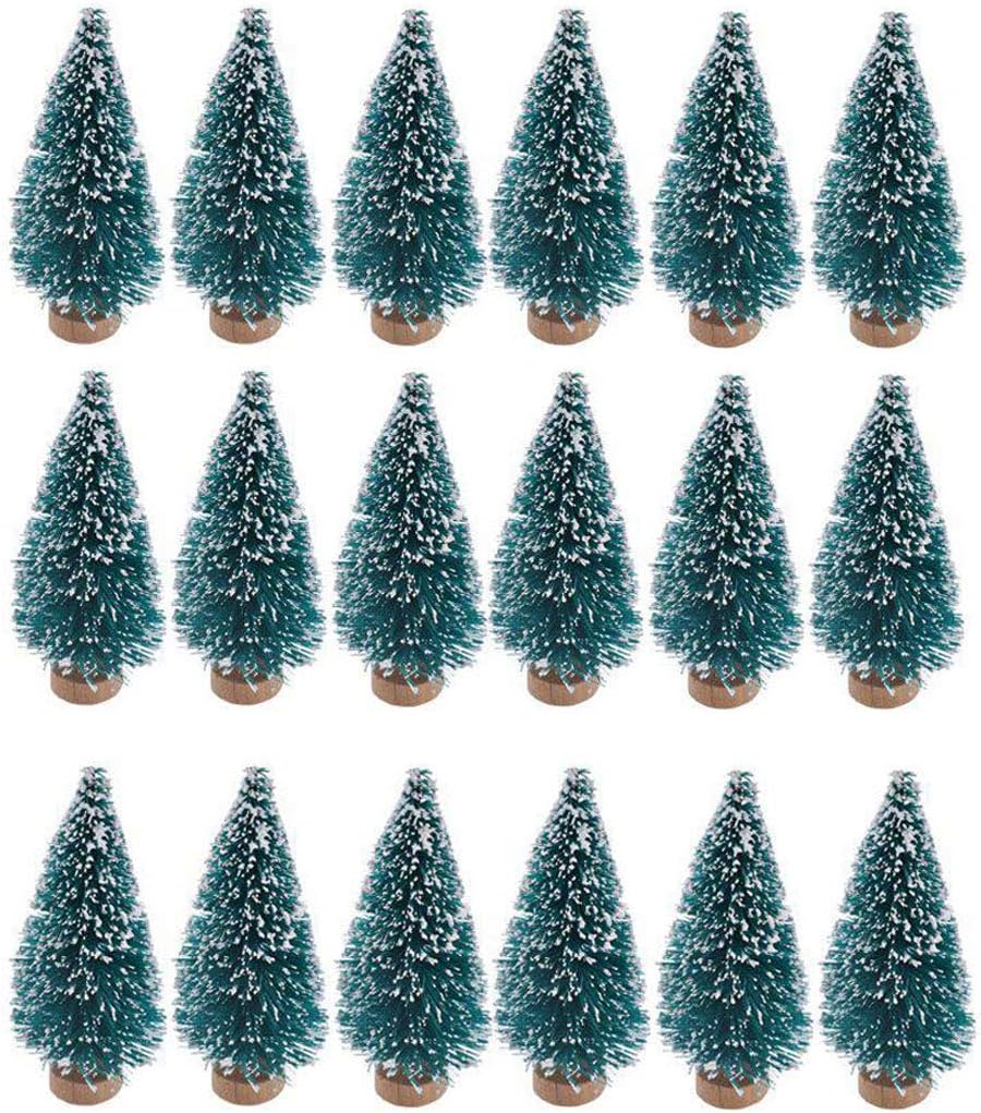 Skiennix Mini Bottle Brush Christmas Trees - 24 Pack with Wood Base | Artificial Winter Decor (Blue-Green)