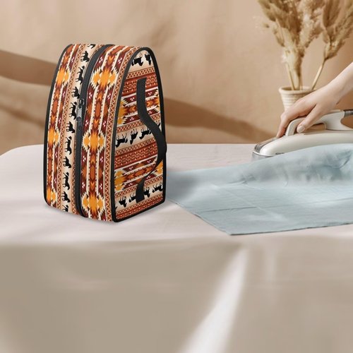Rchsmod Aztec Tribal Print Steam Iron Case Horse Geometric Design Handheld Garment Steamer Case Portable Iron Storage Holder Lightweight Travel Bag Iron Accessories, Case Only