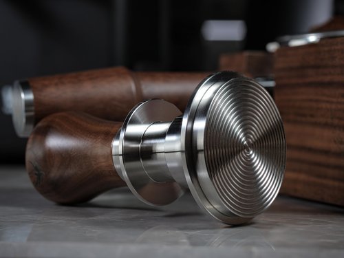 KNODOS 54mm Espresso Tamper For Breville Machines Calibrated Tamper Tool Espresso Walnut, Auto-Leveling and 30lb Spring Loaded Design Coffee Tamper With Stainless Steel 53.35mm Ripple Base