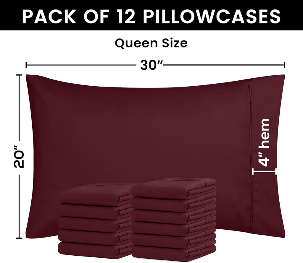 Utopia Bedding Queen Pillow Cases - 12 Pack Soft Brushed Microfiber - Fade Resistant 20 x 30 Inches | Burgundy