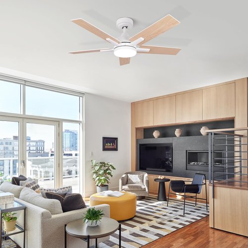 Viossn 42 Inch Ceiling Fans, White Ceiling Fan with Remote, Ceiling Fans with 6-Speeds Reversible Motor, Ceiling Fan with 5 Two-sided Blades Dimmable Noiseless for Indoor Bedroom/Outdoor