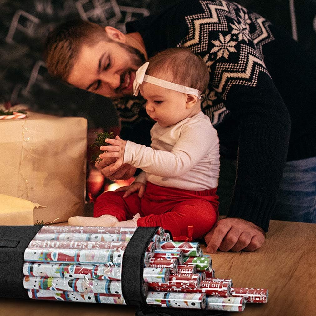 ProPik Wrapping Paper Storage Organizer Bag - Heavy Duty 40 Inch, Holds 24 Rolls, Zippered Top & Handles | Black