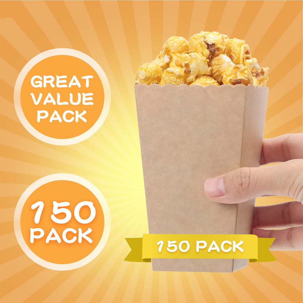 Potchen 150 Pcs Mini Popcorn Bucket Bags Bulk Disposable Popcorn Boxes 4.57 Inch Tall, Cardboard Cups Container for Movie Theater Dating Birthday Party(Kraft Style)