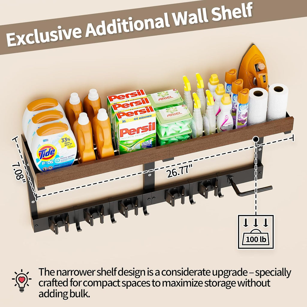 Skiennix Broom Holder Wall Mount - Versatile Cleaning Supplies Organizer with Mop Hanger & Gripper Hooks | Ideal for Home, Garage, Kitchen