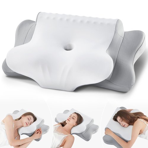 Cervical Pillow for Neck Pain Relief，Ergonomic Cooling Dual-Sided Orthopedic Neck Pillow with Ice Silk Pillowcase, Breathable Memory Foam Contour Pillow for Side, Back, Stomach Sleepers