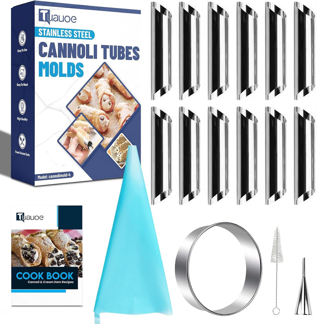 Skiennix 17-Piece Cannoli Tubes Molds Kit - Non-Stick Stainless Steel Cannoli Forms for Pastries