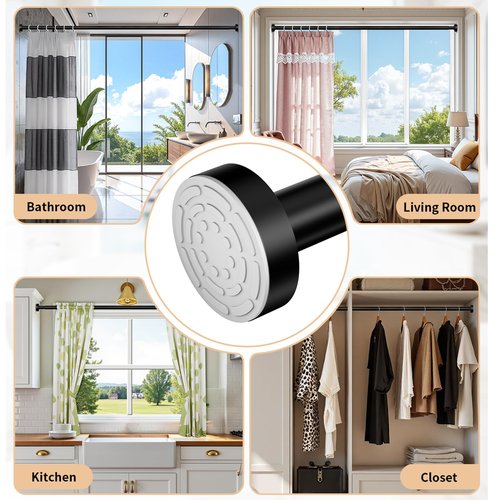 Emlaoe Black Shower Curtain Rod 34-66 Inches Never Rust Stainless Steel Tension Curtain Rod Adjustable Shower Rod Spring Tension Non-Slip No Drilling Shower Rods for Bathroom Window