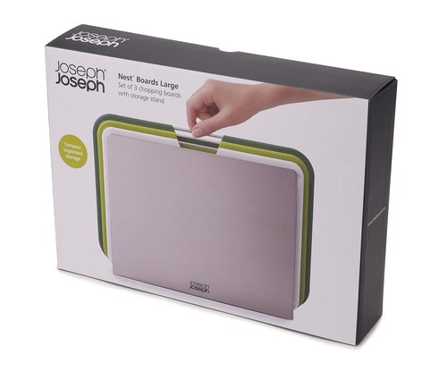 Joseph Joseph Nest 3 Piece Color Coded Cutting Board Set With Storage Stand, Large - Green