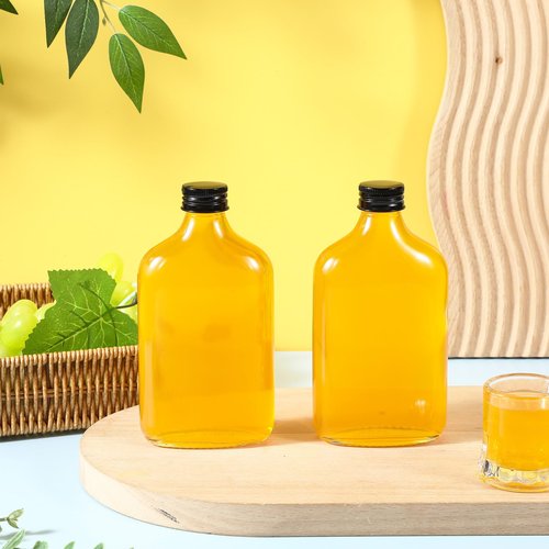 Gejoy 24 Pcs Mini Liquor Bottles Reusable Glass Flask Bottles with Black Caps Clear Empty Alcohol Shot Jars Small Champagne Jars with 4 Funnels for Wine Weddings Party Favors Christmas (8.5 oz)