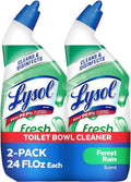 Lysol Toilet Bowl Cleaner Gel - Powerful Stain Removal & Disinfection | Forest Rain Scent, 24oz (Pack of 2)