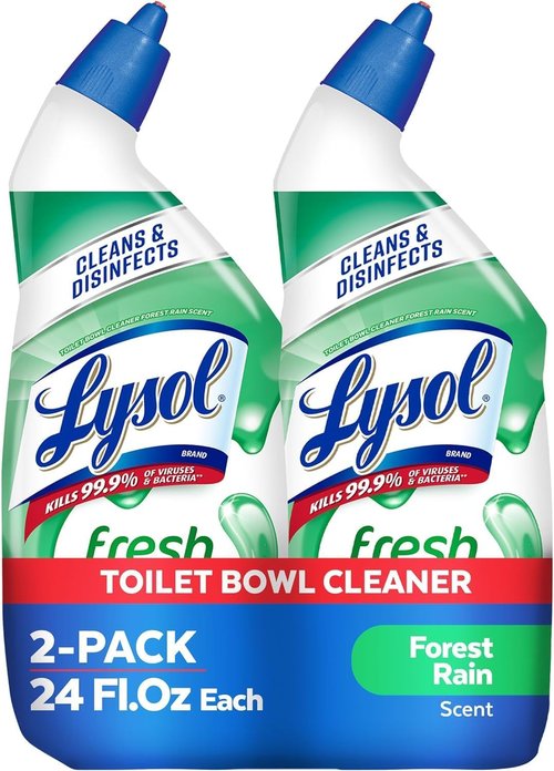 Lysol Toilet Bowl Cleaner Gel - Powerful Stain Removal & Disinfection | Forest Rain Scent, 24oz (Pack of 2)