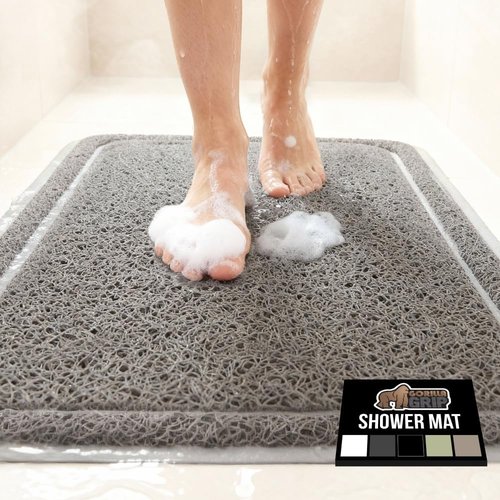 GORILLA GRIP Exfoliating Bath Mat - Soft Loofah-Style Scrubber with Textured Backing | Quick Dry, 24x16, Gray