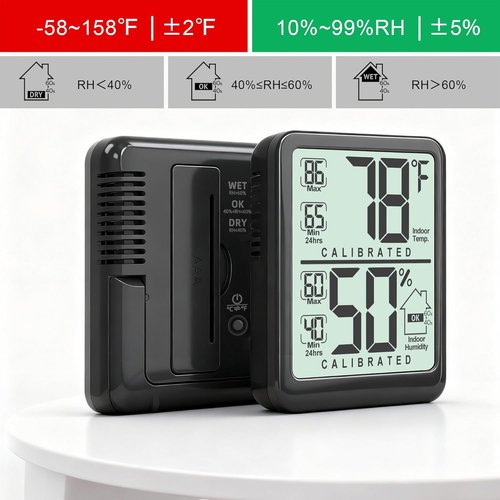 Antonki Digital Room Thermometer | Indoor Hygrometer with Max/Min Record - Battery Included, Compact Size