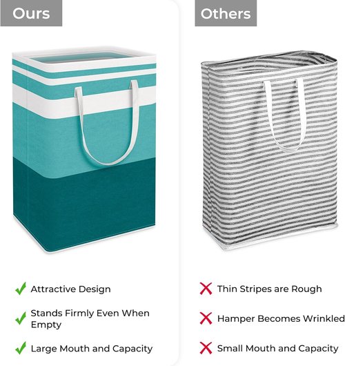 HomeHacks Large Waterproof Laundry Basket - Collapsible Freestanding Hamper with Extended Handles | 75L Green