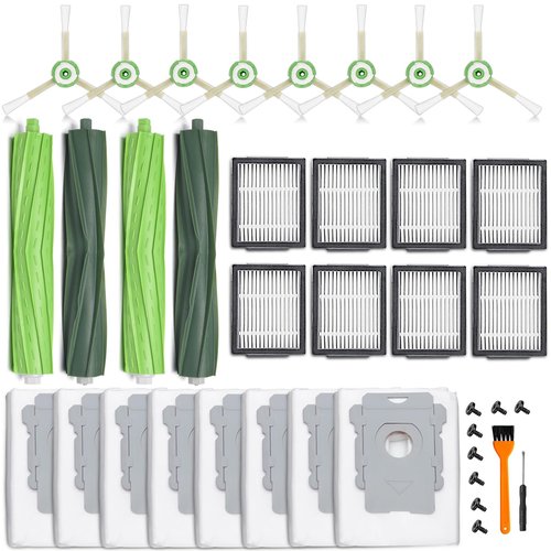 26 Replacement Parts for iRobot Roomba i7 i7+ i3 i3+ i4 i4+ i5 i5+ i6 i6+ i8 i8+ E5 E6 E7 Robot Vacuum Accessories, 2 Rubber Roller 8 Filters 8 Side Brushes 8 Vacuum Bags（NOT Fit the Combo J7+）