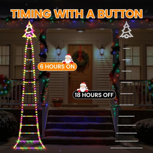Christmas Ladder Lights with Santa Claus, 248 LED Rope Ladder Light, 8 Lighting Modes & 6H Timer, Waterproof Xmas Decorations Light for Indoor Outdoor, Yard, Porch, Wall, Christmas Tree Decor