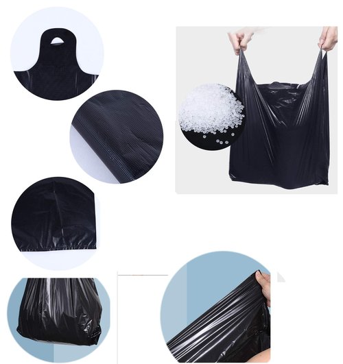 YYaaloa 100 pcs Black Trash Bags with Handles - 14x22 Super Thick 1.8mil Plastic Rubbish Bags for Office, Picnic, Kitchen, Bulk Use