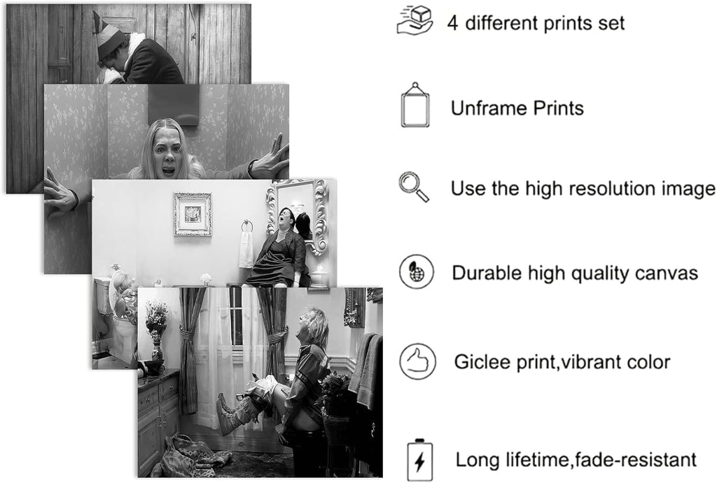 Regine Switzerland Funny Bathroom Wall Art Set of 4 | Vintage Black and White Prints, Unframed 11x14 Inch
