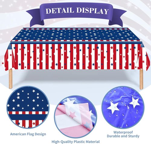American Flag Tablecloth | 3-Piece Disposable 54 x 108 Inch Stars and Stripes Design for Patriotic Events