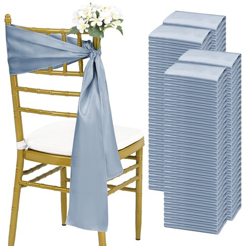 fani 120 PCS Satin Chair Sashes, Bows Designed ChairSashes, 7x78 inch Chair Sashes for Aisle Decorations Universal Chairs Cover Decoration for Wedding Reception Party Banquet (Dusty Blue)