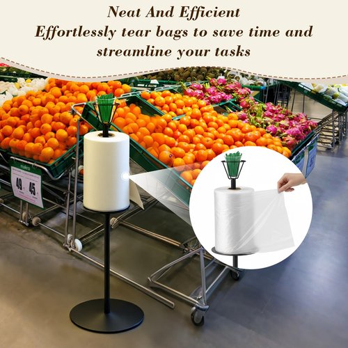 Zonon 41 Inch Grocery Roll Bag Holder Floor Standing Produce Bag Dispenser with Twist Tie Cup Organizer Black Straight for Supermarket Grocery Kitchen Storage