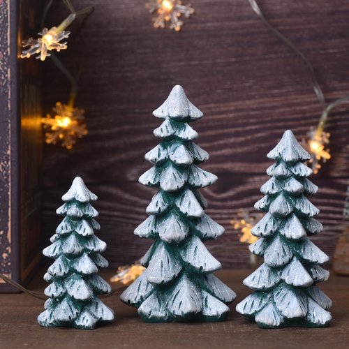 Resin Christmas Tree Figurines, 3pcs Snow-Dusted Tabletop Christmas Trees for Winter Decor, Rustic Christmas Table Decor, Holiday Table Centerpieces for Home, Shelf, Mantel (white-green)