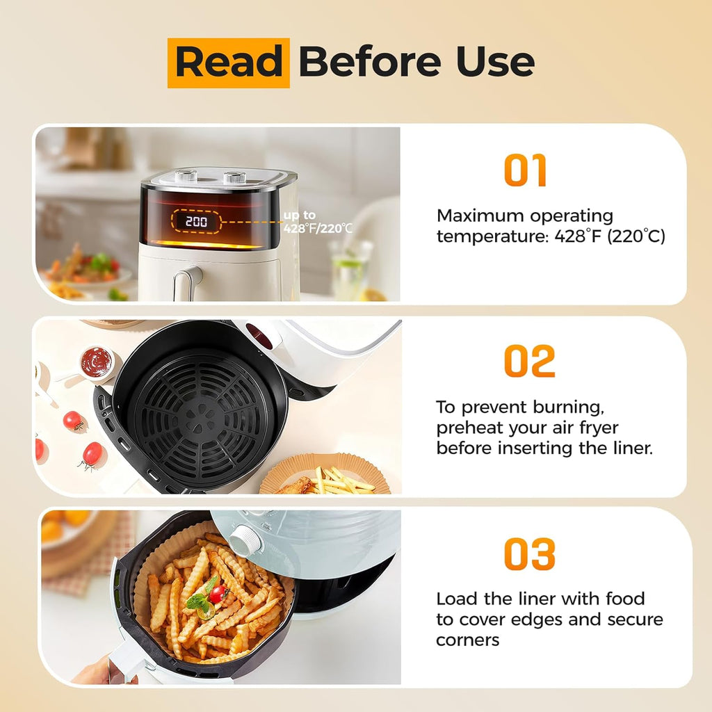 Vailnd Disposable Air Fryer Liners - 150 Pcs Heavy-Duty Non-Stick Parchment Paper | 8" Round for 5-8 Qt Baskets